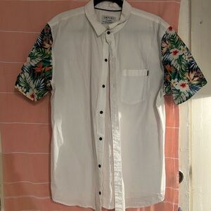 Empyre White Shirt with Tropical Floral Sleeves